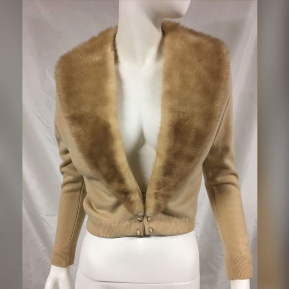 Vtg BERNHARD ALTMANN Cashmere Fur Cardigan Sweater - Picture 1 of 7
